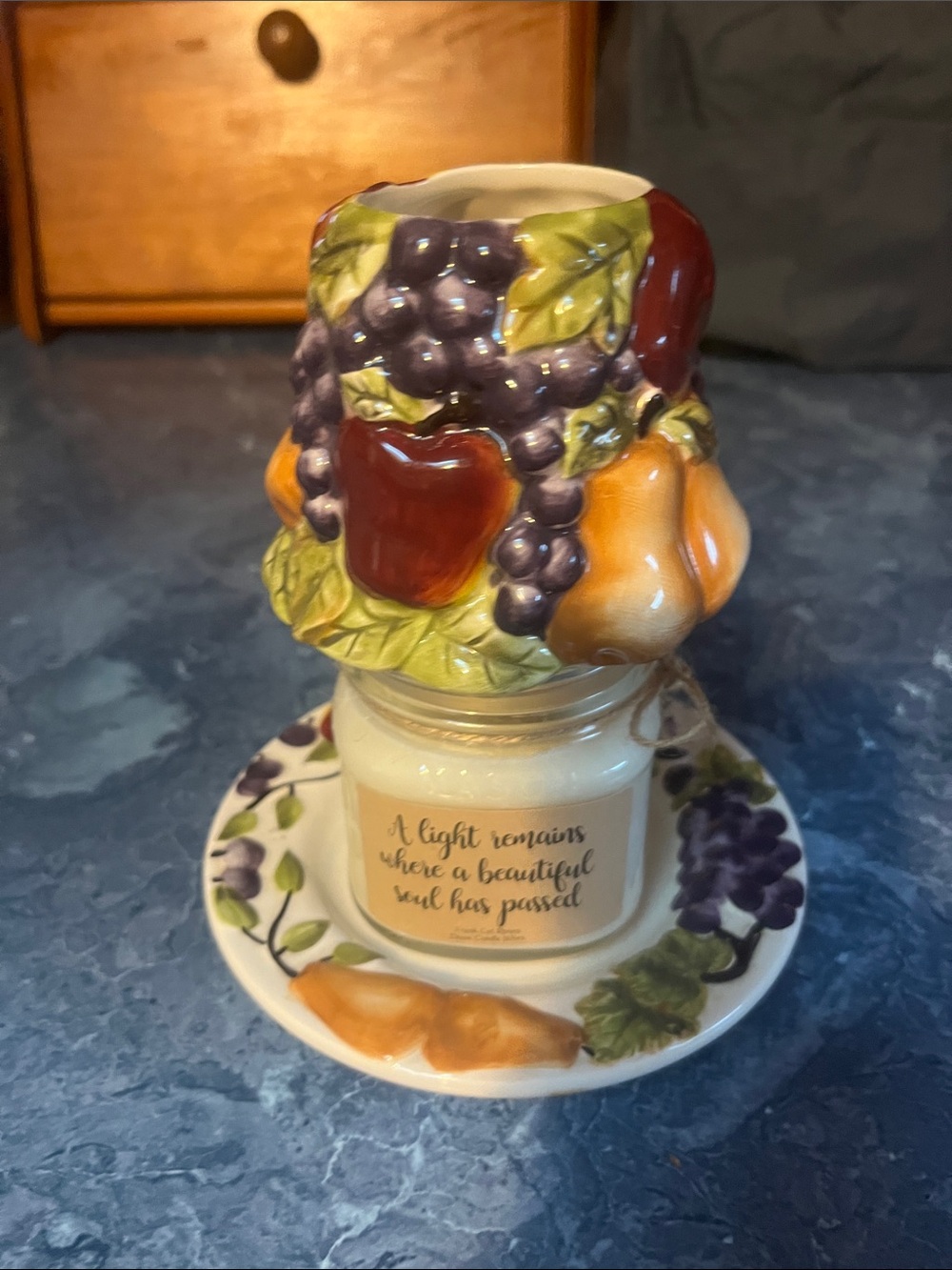 Fruit-Themed Ceramic Candle Holder with Matching Saucer - Multi-Color